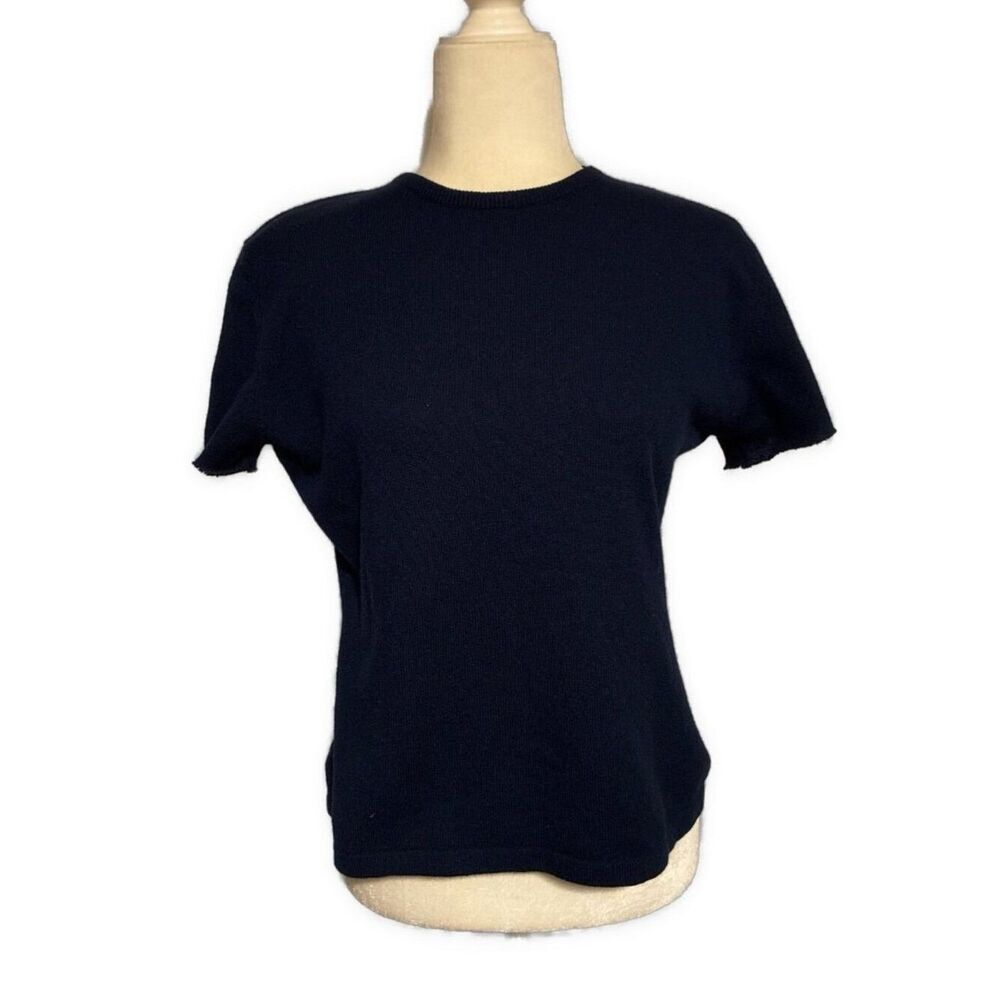 wendy b 100% cashmere crew neck short sleeve solid navy blue sweater Medium